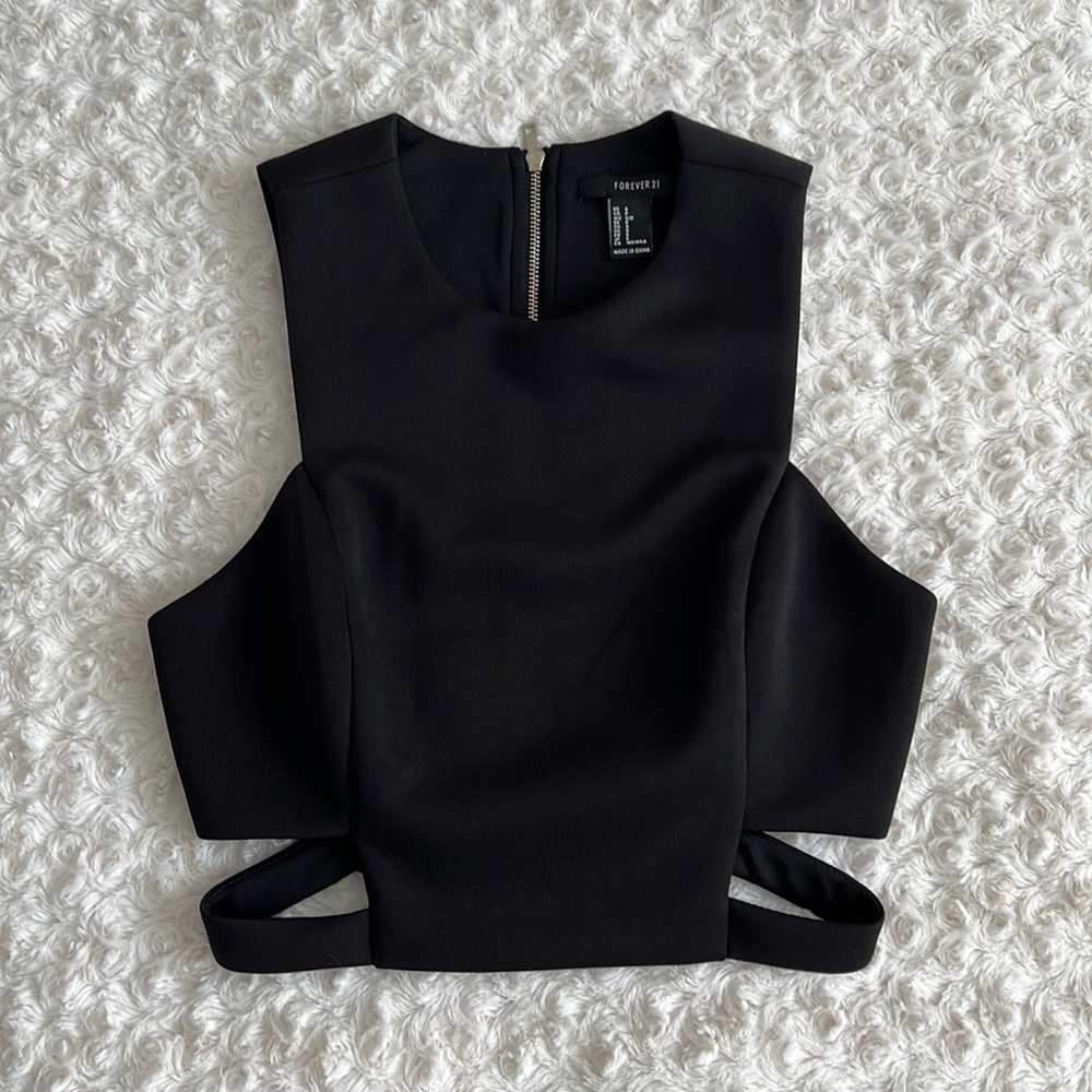 Forever 21 Black Crop Top Sleeveless Cut-Outs Zip back